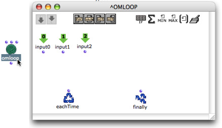 The OMLoop editor shows additional inputs, as well as a number of default
internal components.