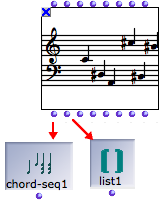 The first ouput of the chord-seq factory box is a chord-seq instance. The
second output is a list of pitches.