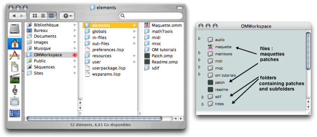 The elements folder and the corresponding workspace
window.