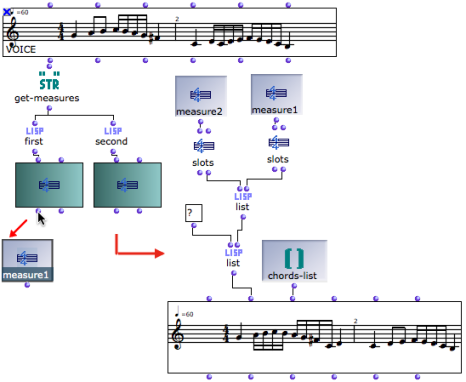 Switching the chords and rhythms of two measures using measure instance
boxes.