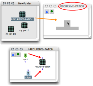 Creating a recursion : a patch is dropped into its own
editor.