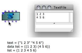 Three options for formatting the text contents with "eval-mode". The result
appears when evaluating the "exp-list" output.